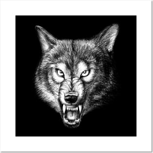 Wolf, drawing, graphics, animal grin, men's print Posters and Art